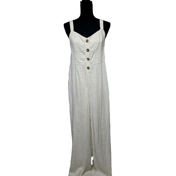 NWT ROMEO & JULIET size Md Linen Overall Jumper Natural Fabric Breathable - Picture 2 of 8